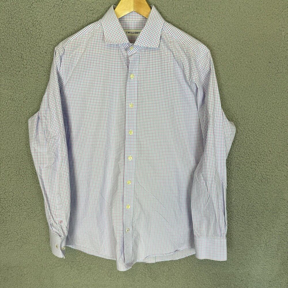 Twillory Shirt Mens 16.5 34-35 Blue Purple Check Long Sleeve Button Up Cotton